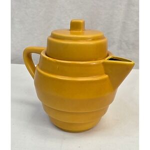 MSRF Inc Mustard Yellow Beehive Ceramic Teapot with Lid Mid Century Modern Style
